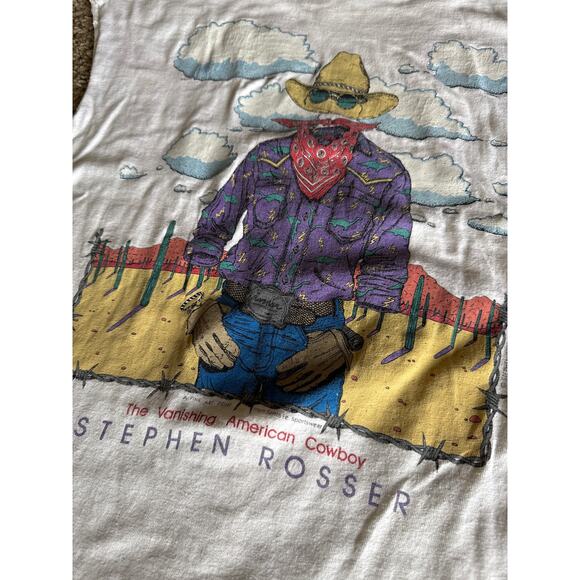 VTG Stephen Rosser L USA Made Single Stitched Hanes Beefy White Cutoff Sleeves - Picture 3 of 6